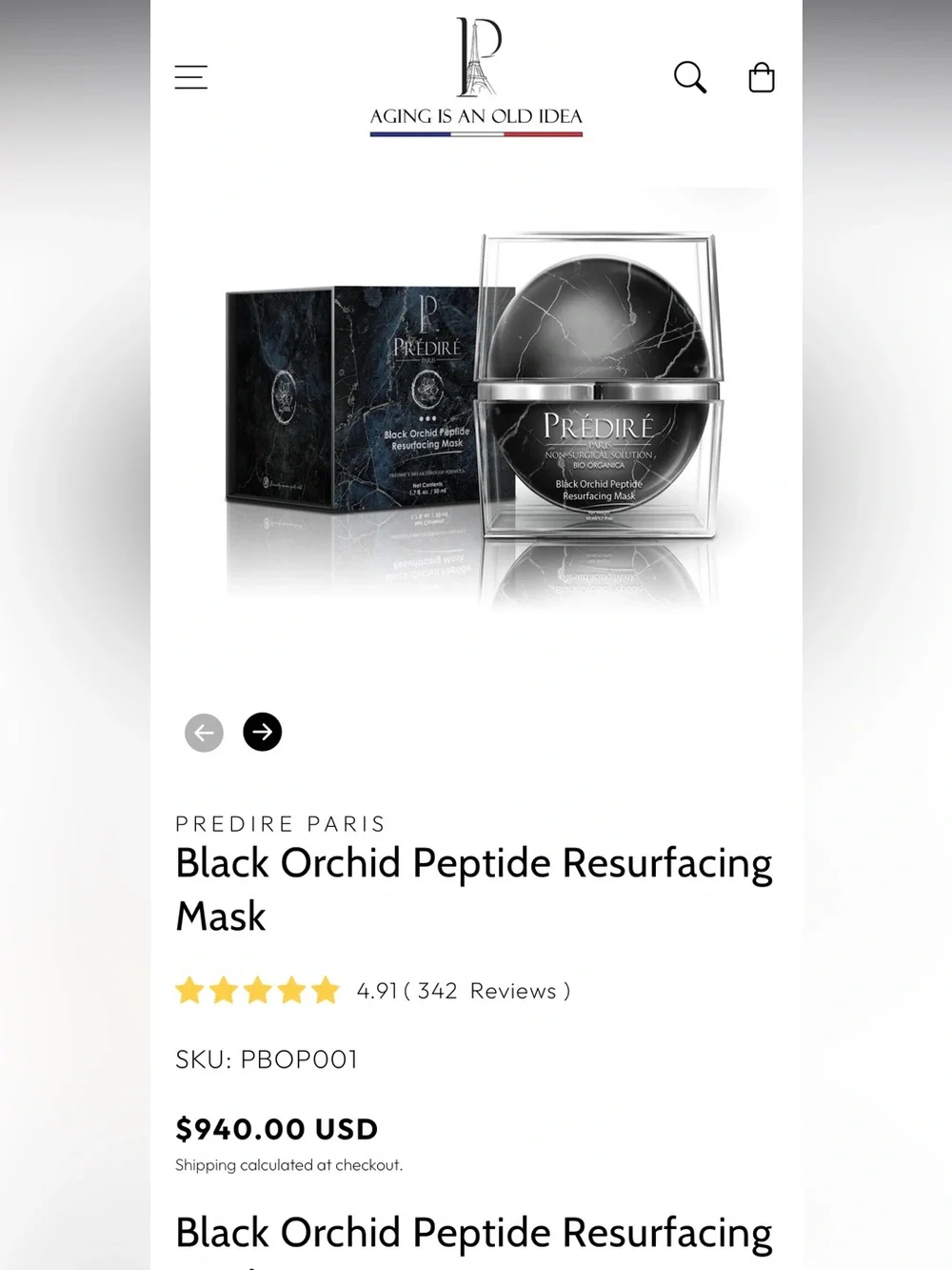 Prédiré NIB Black Orchid Peptide Resurfacing Mask — 50ml/ 1.7fl oz